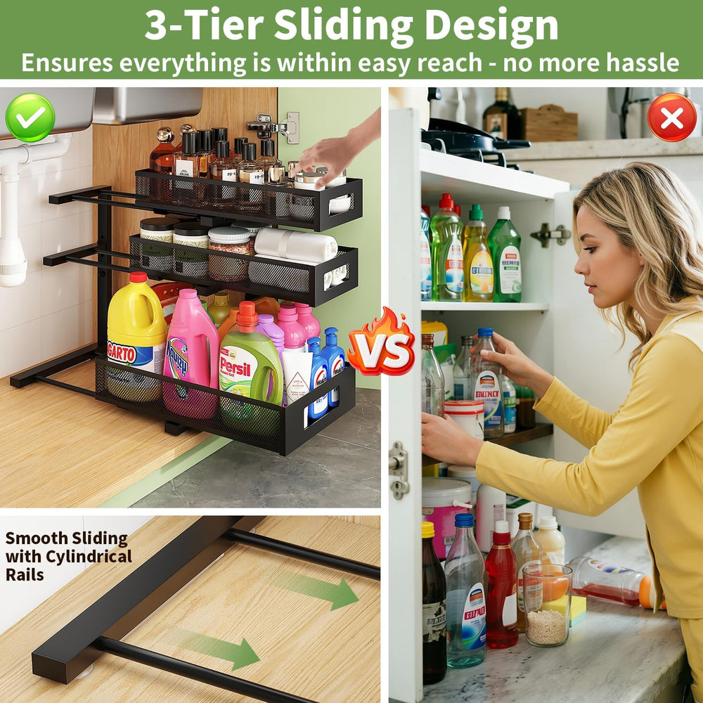 Under Sink Organizer,3-Tier Heavy Duty Pull out Cabinet Organizer Shelf