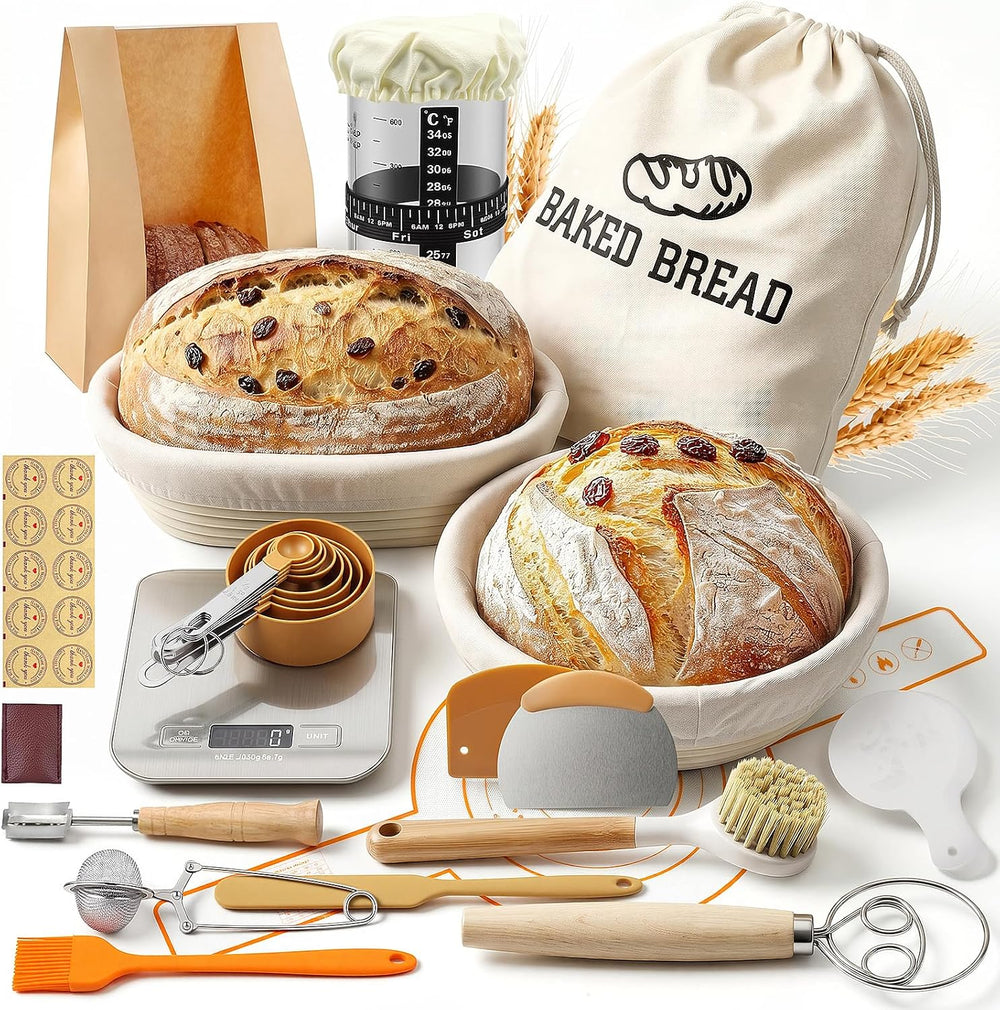 Hafan Sourdough Starter Kit with Kitchen Scale, 2-Pack Banneton Bread Proofin...