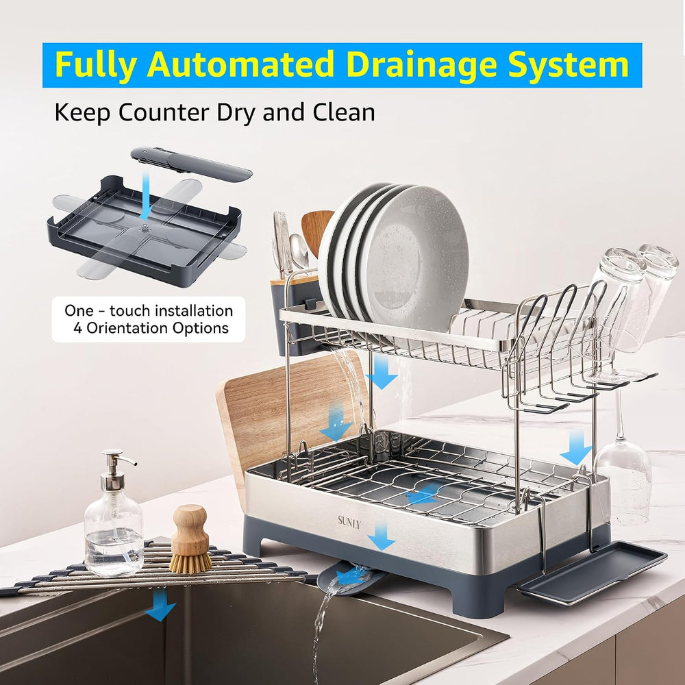 SUNLY Large Dish Drying Rack, Multipurpose 2 Tier Dish Racks for Kitchen Coun...