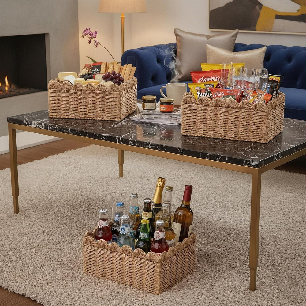 3 Pcs Wicker Storage Baskets for Shelves Picnic Basket,Scalloped Baskets, Han...