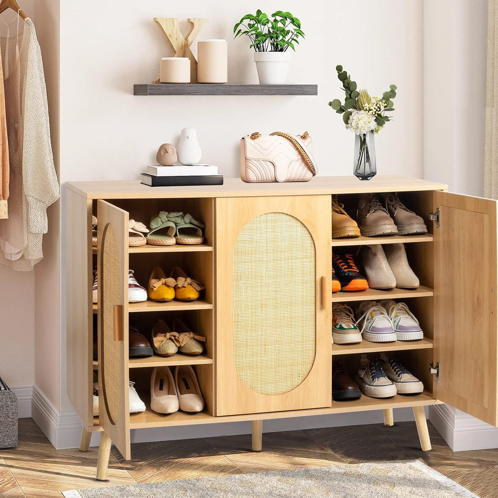 Rattan Shoe Cabinet for Entryway,Hidden Shoe Cabinet Storage with 3 Door,Free...