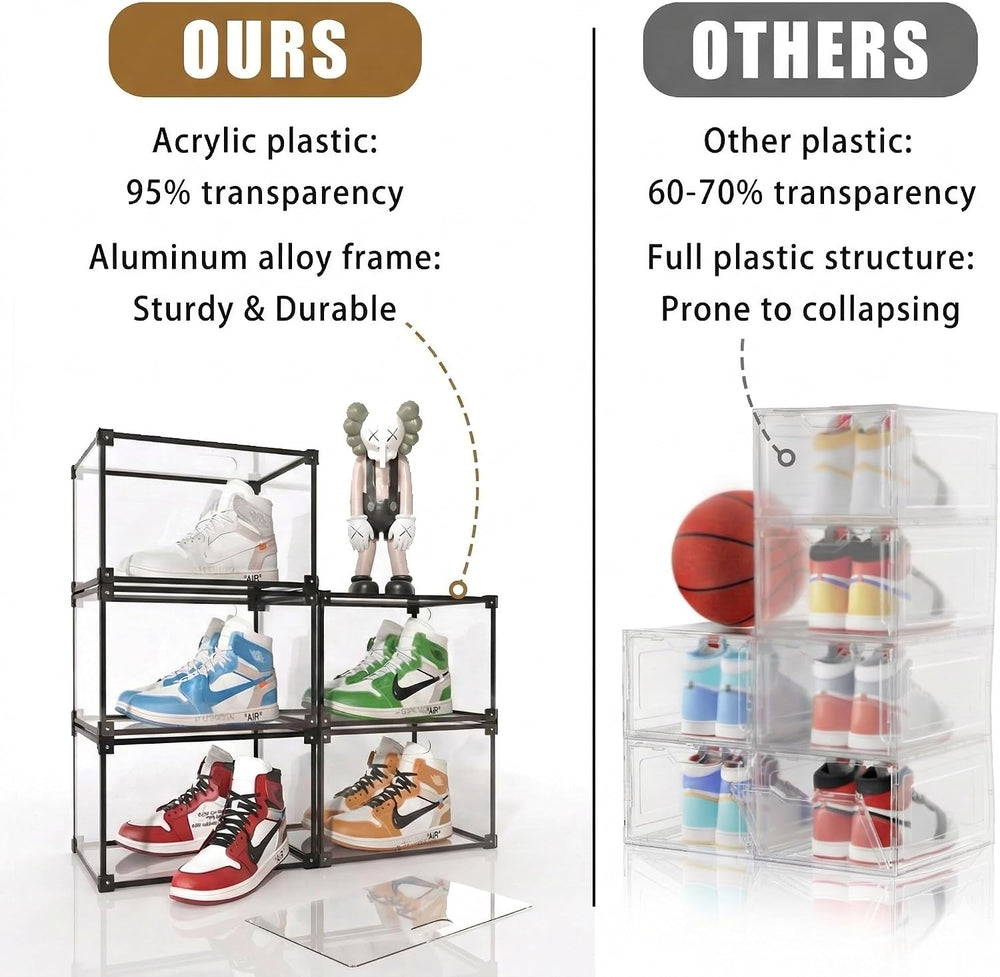Magnetic Side Open Transparent Plastic Storage Shoe Box Clear Shoe Display Ca...