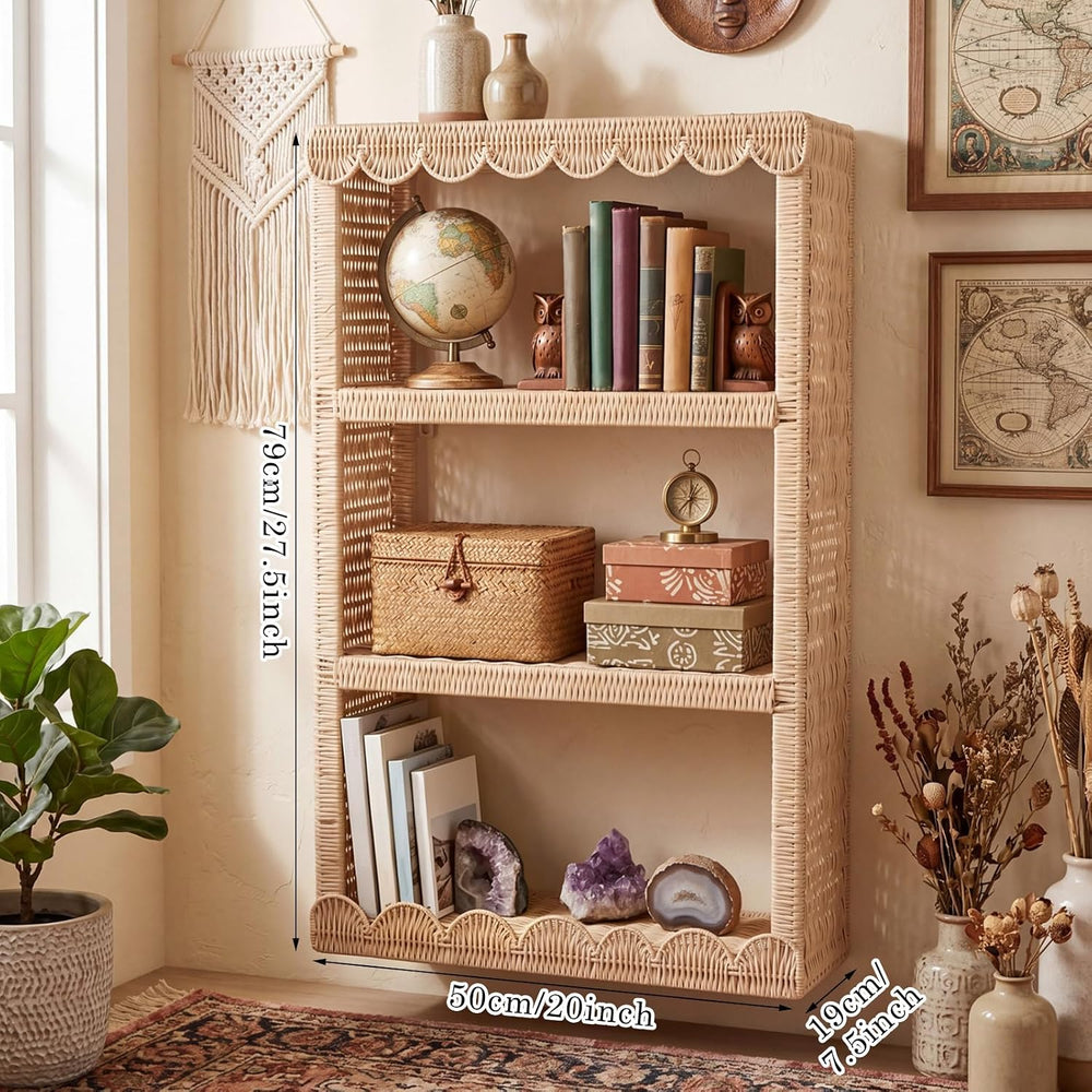 Pinkunn Scalloped Rattan Wall Hanging Storage Shelf Boho Wall Decor and Woven...