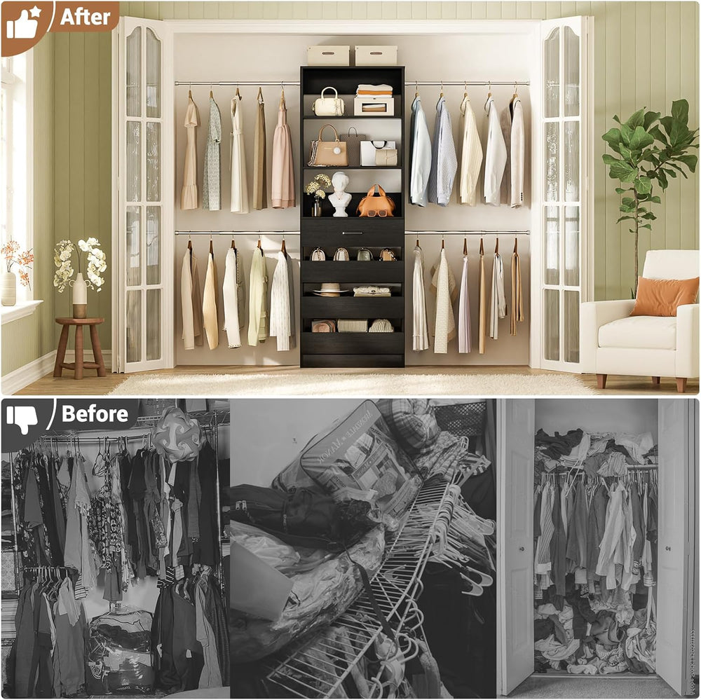 Aheaplus Closet System, 4-9Ft Closet Organizer with 4 Wooden Drawers, Black