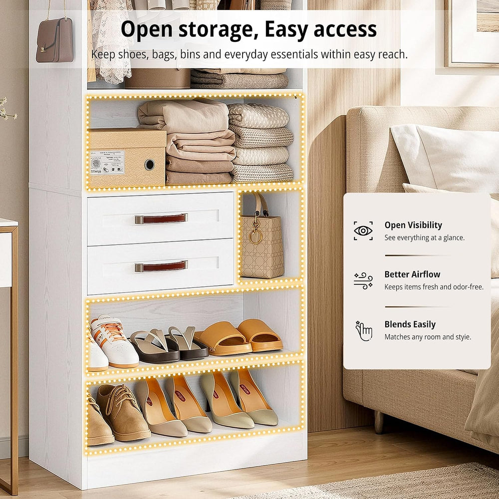 IRONCK Closet Organizer System with 2 Drawers & Adjustable Shelves, 29.6&...
