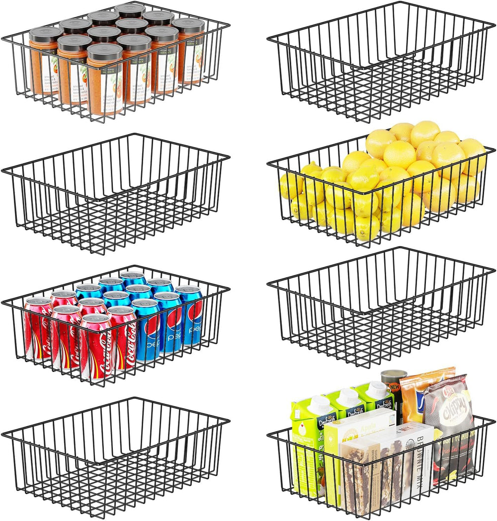 Simple Trending 8 Pack Large Metal Wire Baskets for Storage, Black