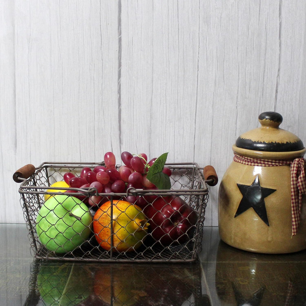 CVHOMEDECO. Primitive Chicken Wire Gathering Baskets with Wood Handle Rectang...