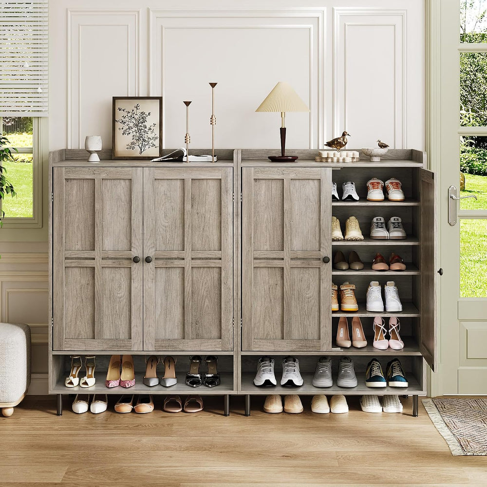 ComfyCorner Shoe Cabinet with Cross Molding Doors, 6-Tier Storage, Grey