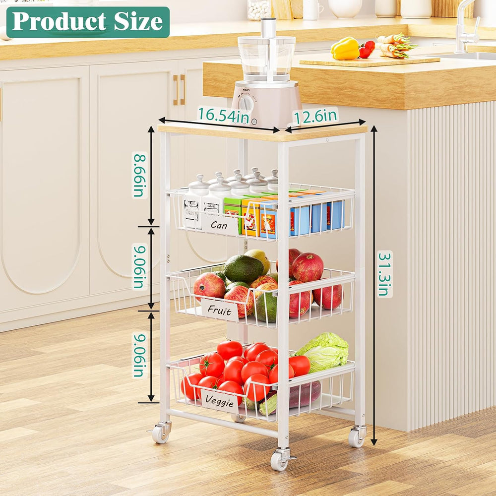 Giwil 4-Tier Fruit Vegetable Storage Cart Rolling Kitchen Cart with Drawer