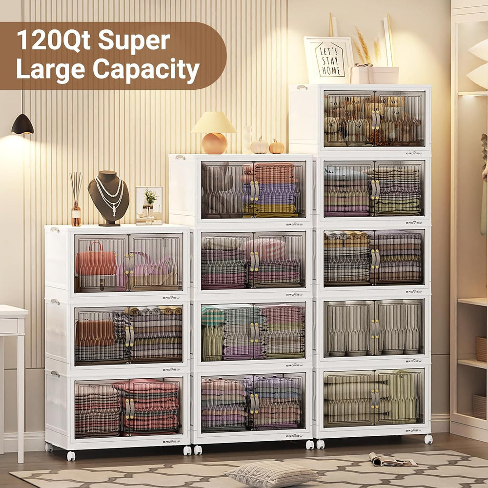 BROVIEW 480Qt Stackable Storage Bins with Lid for Home Dorm, 4Pack White