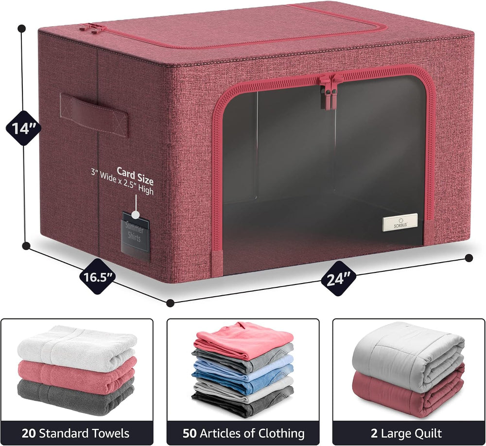Sorbus Jumbo Clothing Storage Bins with Clear Window (2 Pack, Pink)