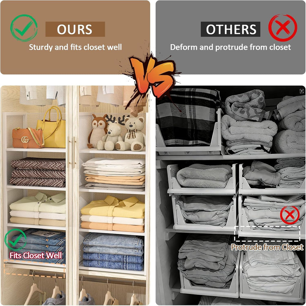 4-Tier Stackable Closet Organizers and Storage Basket, Wire Clothes Shelf Org...