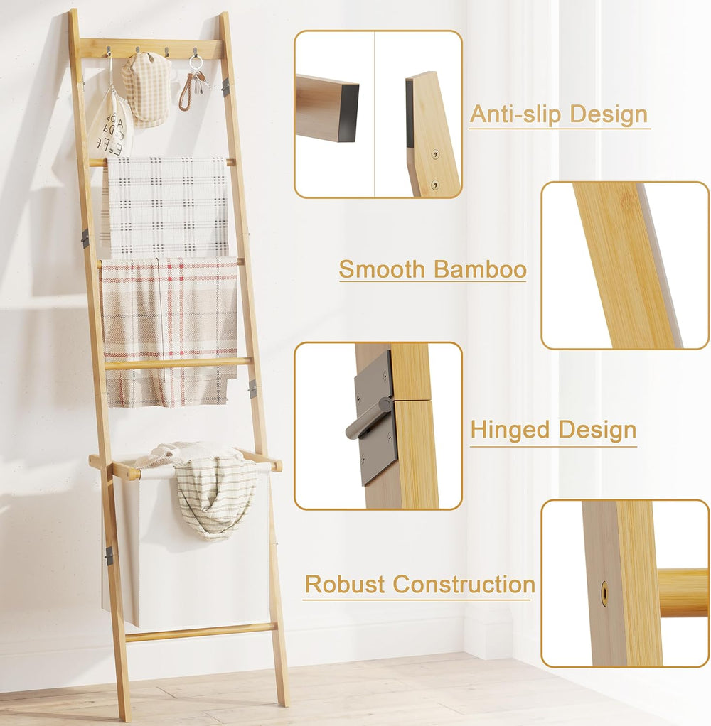 BAMBANG 6-Tier Blanket Ladder for Living Room, Blanket Quilt Ladder Rack Rust...