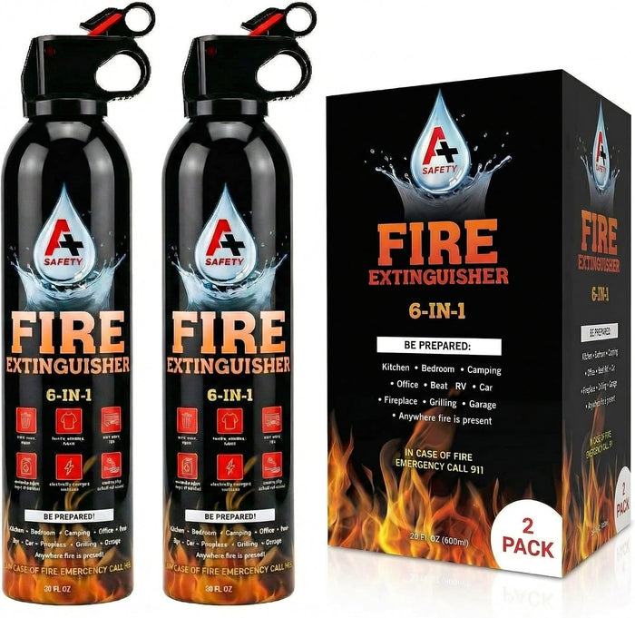 A+ Safety Fire Extinguisher, Portable, Safe to Store in Cars & Garages, Great for Airbnb Trips, College Students, & Home Use, Mounting Brackets Included for Quick Access