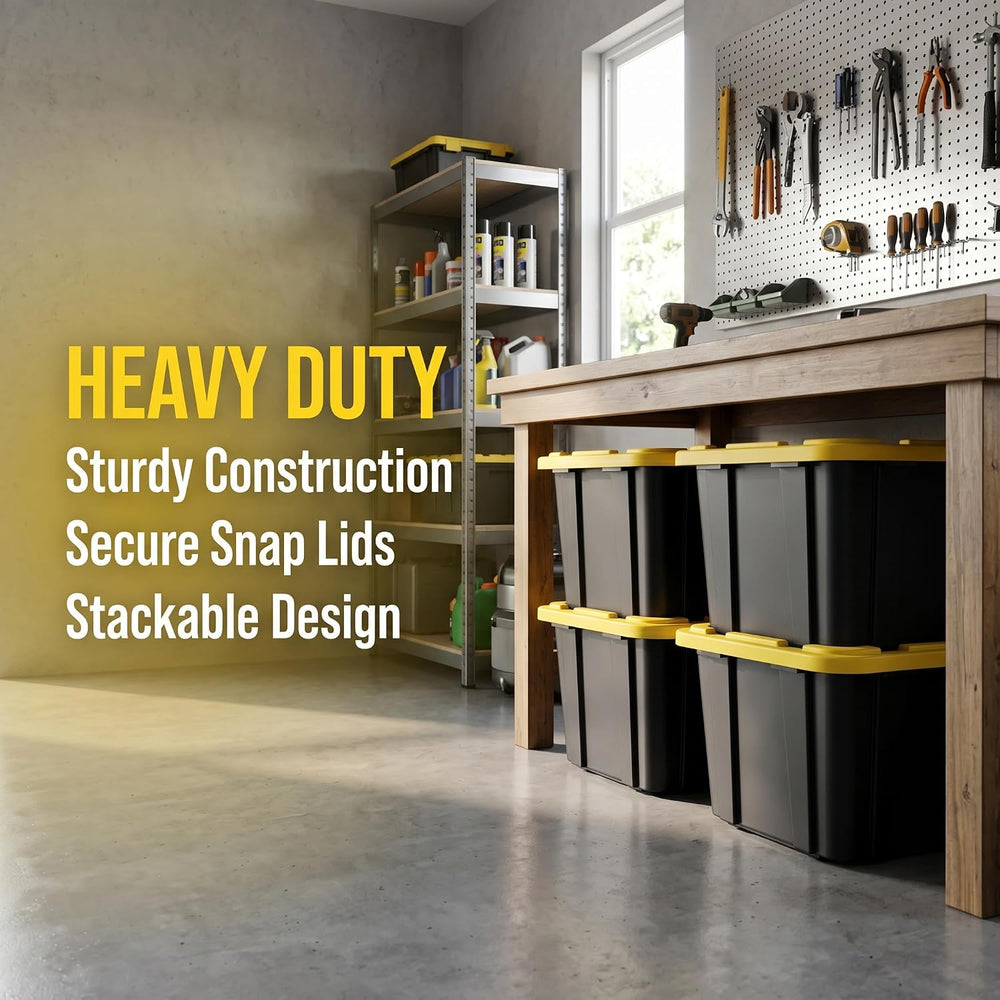 6 Pack 27 Gallon Heavy Duty Storage Bins with Snap Lids, Durable Plastic Stor...