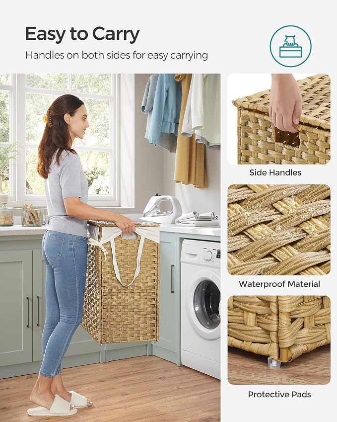 SONGMICS Laundry Hamper with Lid, 110L Clothes Hamper with 2 Removable Liner