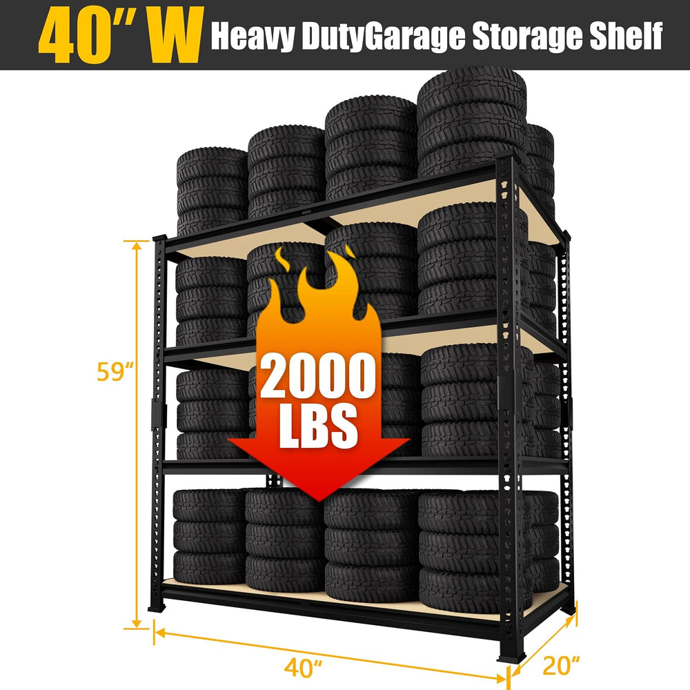 PrimeZone 40"W x 20"D x 59"H Garage Shelving, 4-Tier Storage S...