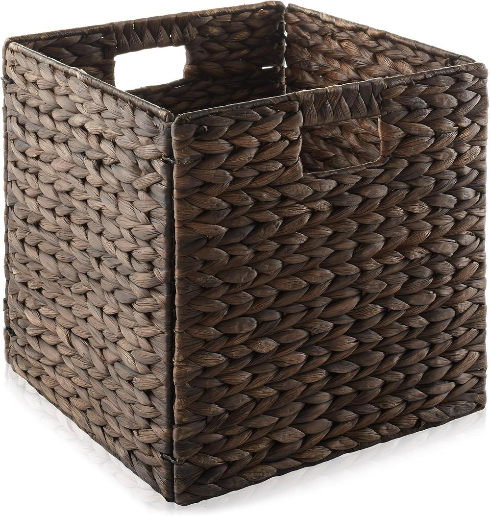Casafield 12" x 12" Water Hyacinth Storage Baskets, Espresso - Set ...