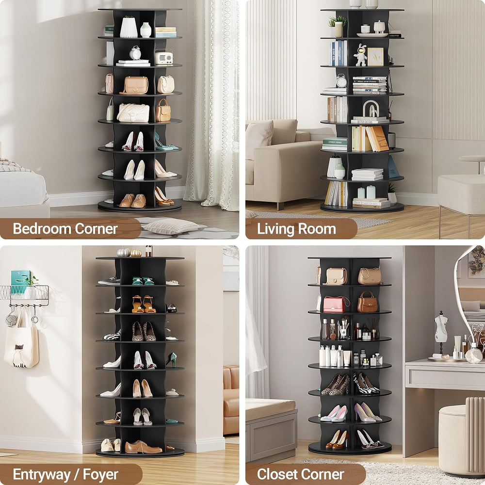 7-Tier Rotating Standing Shelf with Divider Shoe Rack Tower, Black
