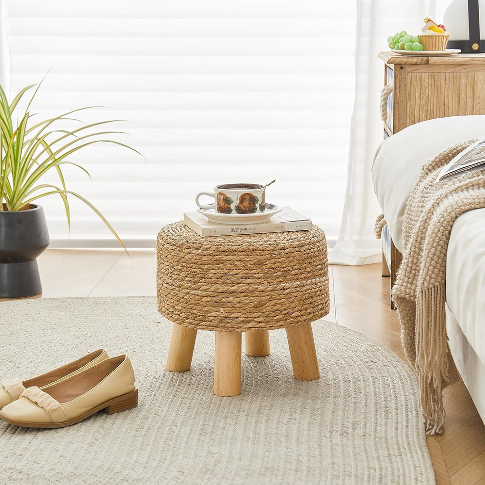 Round Ottoman Foot Stool Wicker Seagrass Natural Natural