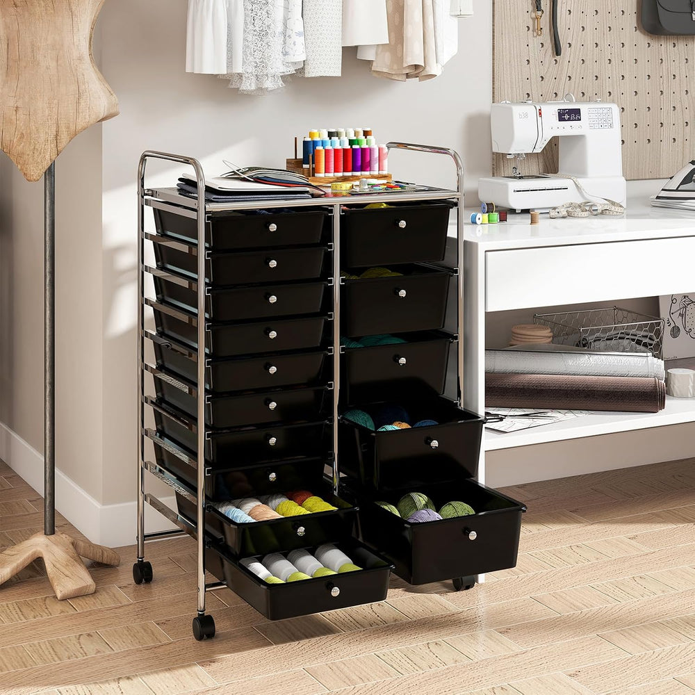 GOFLAME 15-Drawer Rolling Storage Cart, Multifunctional Art Craft Organizer C...