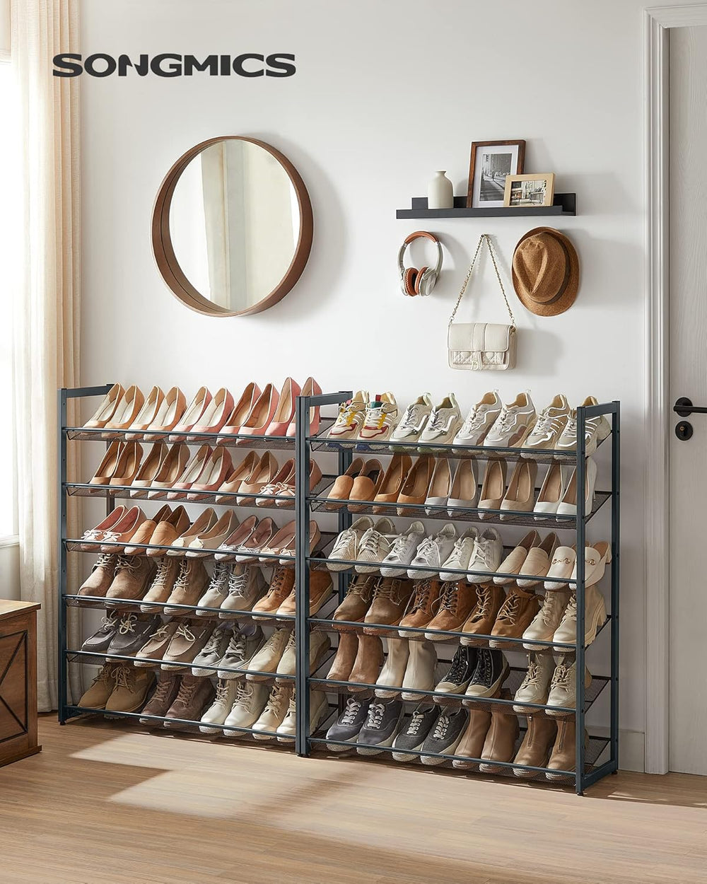 SONGMICS Metal Shoe Rack, 12-Tier Shoe Orgainzer, Holds 48-60 Pairs
