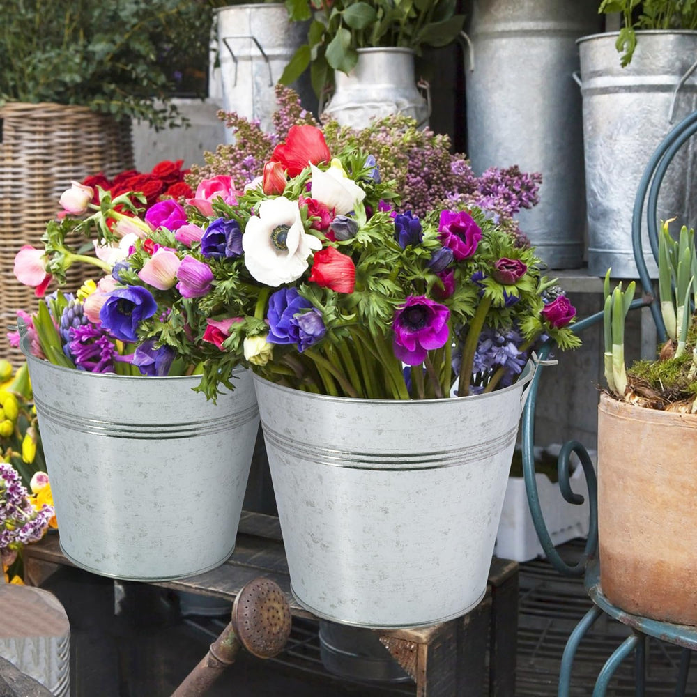 15 Pack 6 Inch Galvanized Metal Buckets with Handles, Rustic Metal Ice Bucket...