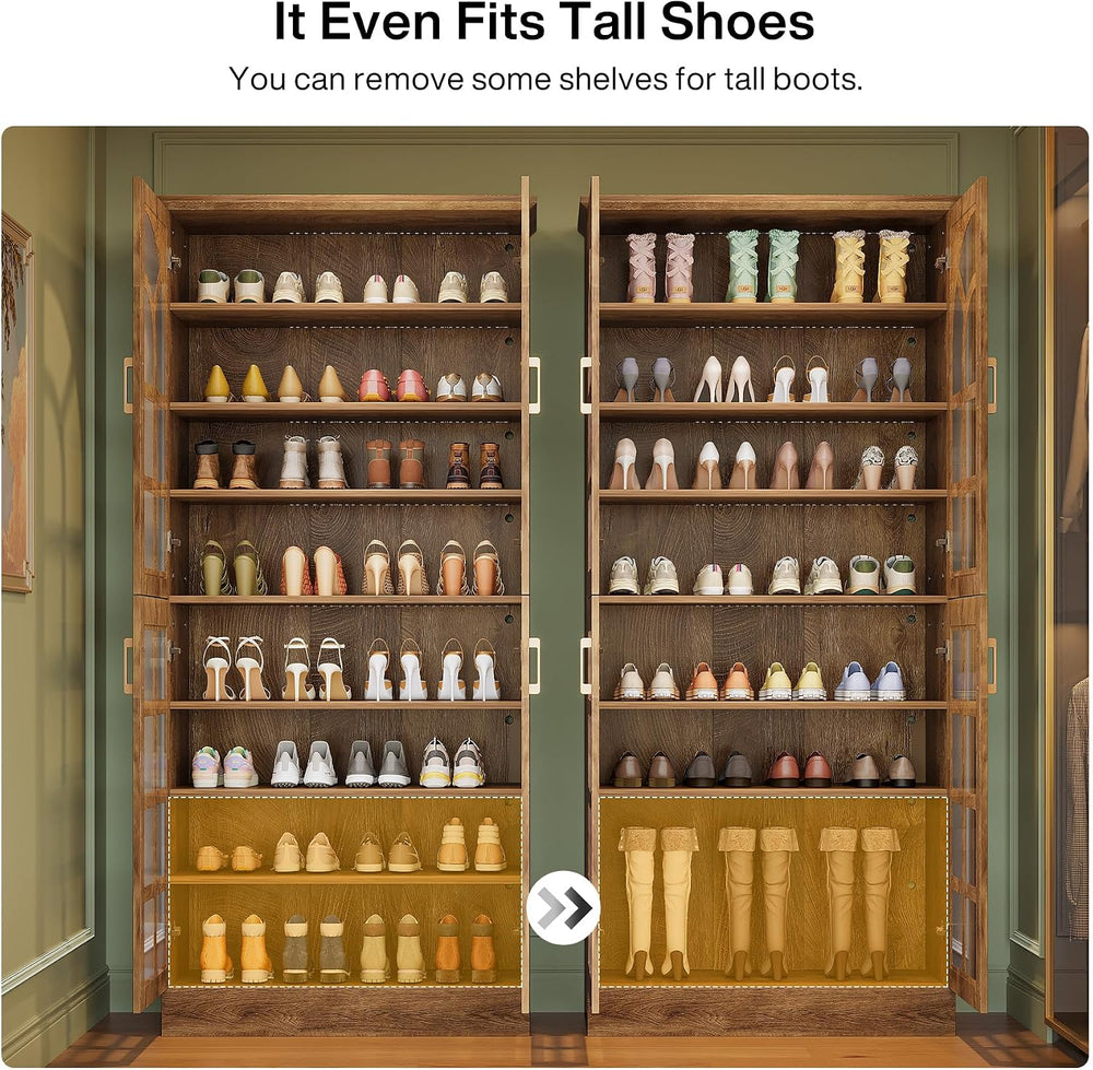 Tribesigns Tall Shoe Cabinet with Doors & Led Light, 8-Tier, Modern