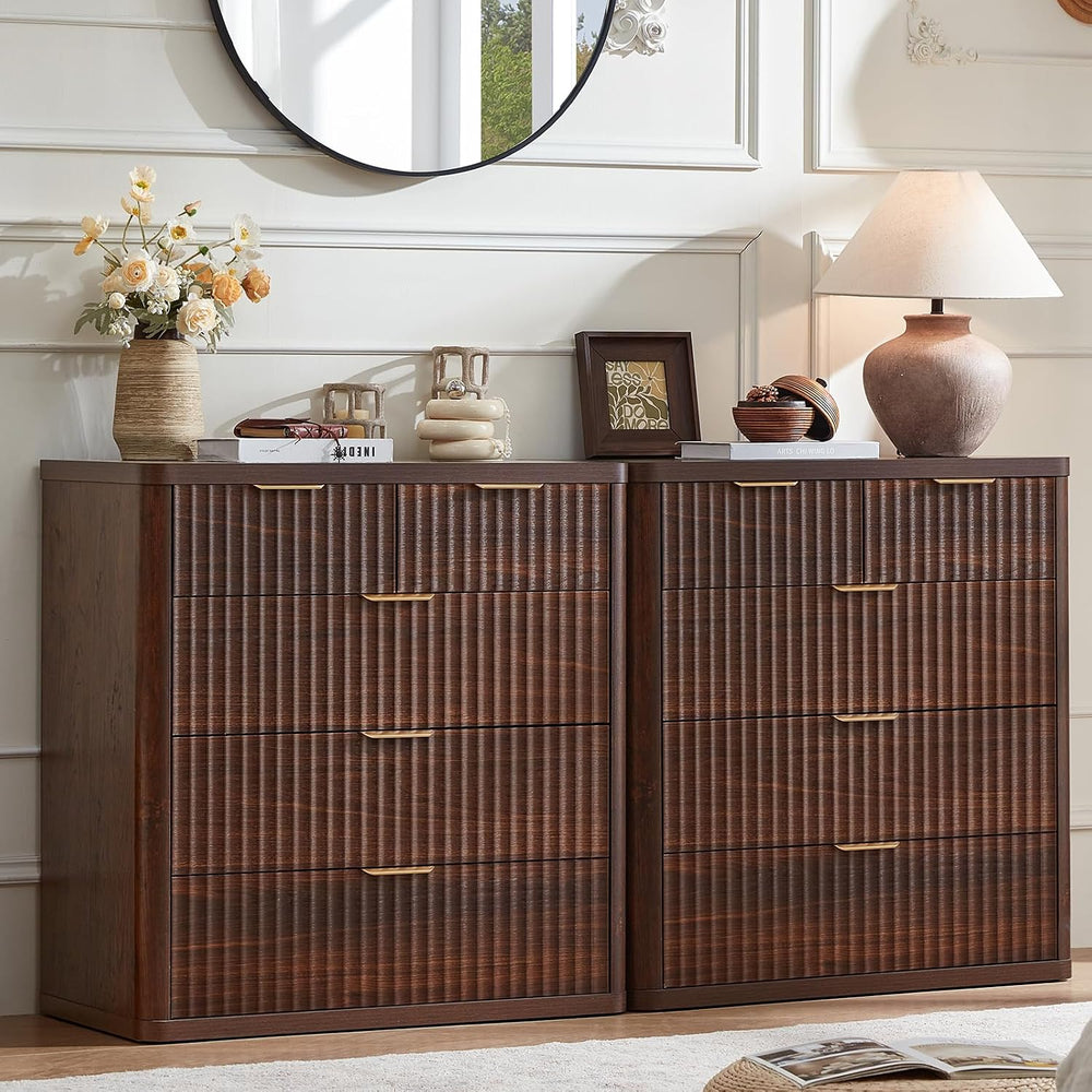 LEYAOYAO Fluted 5 Drawers Dresser for Bedroom Set of 2, 34" Tall Modern ...