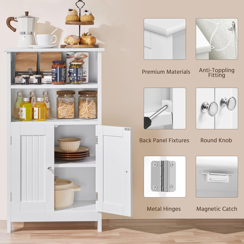 Yaheetech Bathroom Storage Cabinet with Shelves and Beadboard Doors, White