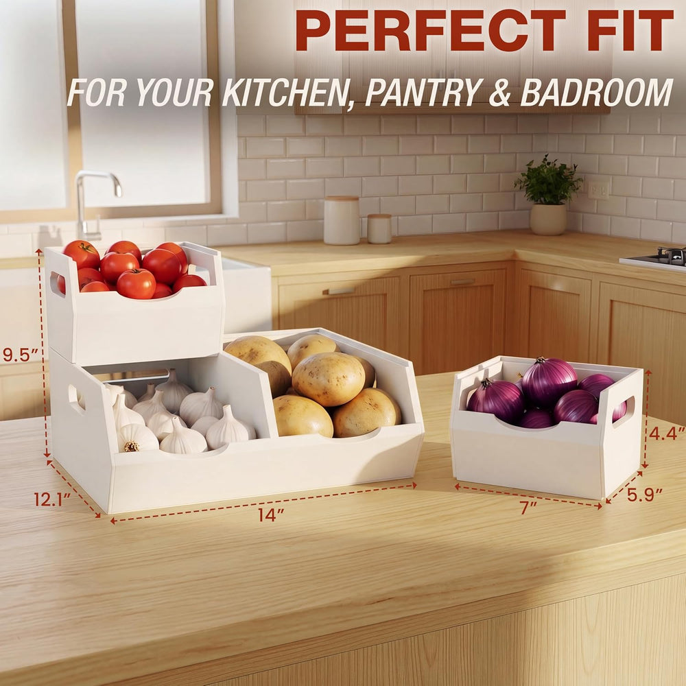 HOMESTEAD Stackable Solid Wood Storage Bins for Kitchen Pantry & Countert...