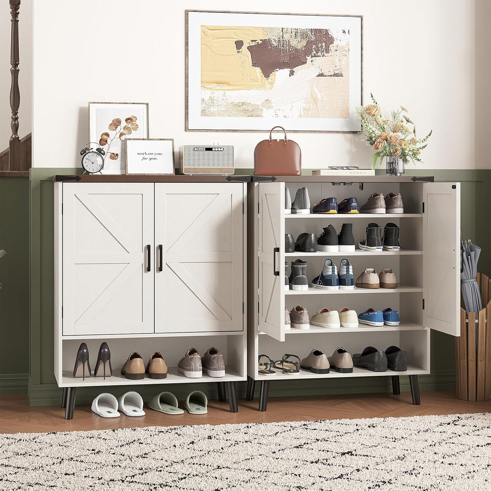 Vabches 34" Tall Farmhouse Shoe Storage Cabinet with Doors, White