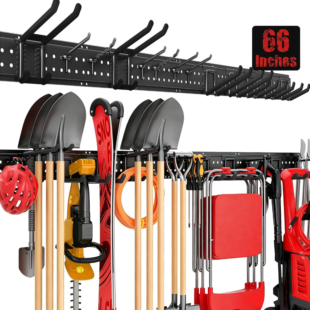 Garage Tool Organizer Wall Mount 66 inches with 13 Adjustable Heavy-Duty Hook...