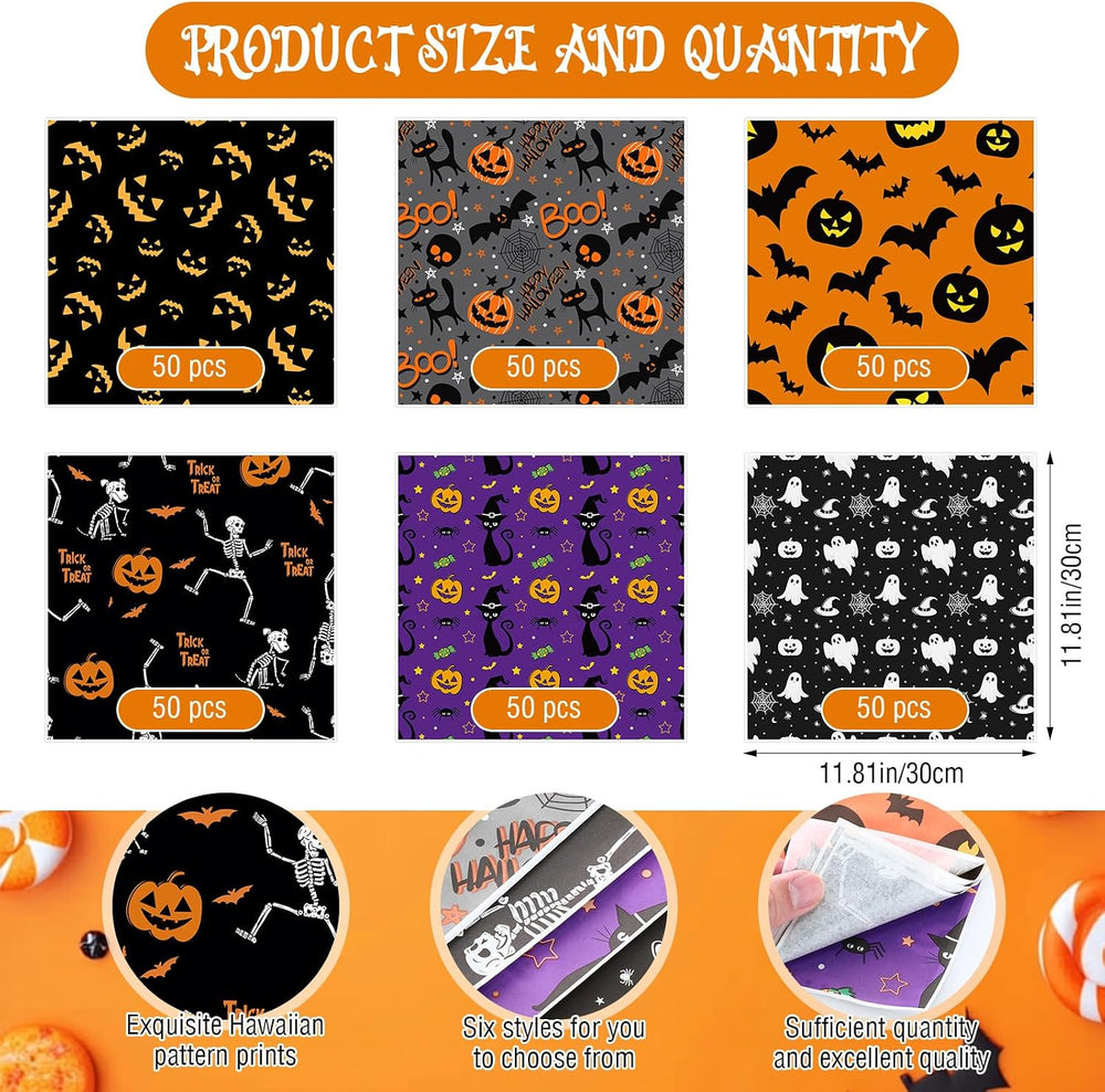 Reallnaive 300 Pcs Halloween Theme Wax Paper Sheets for Food 12 x 12 Inch