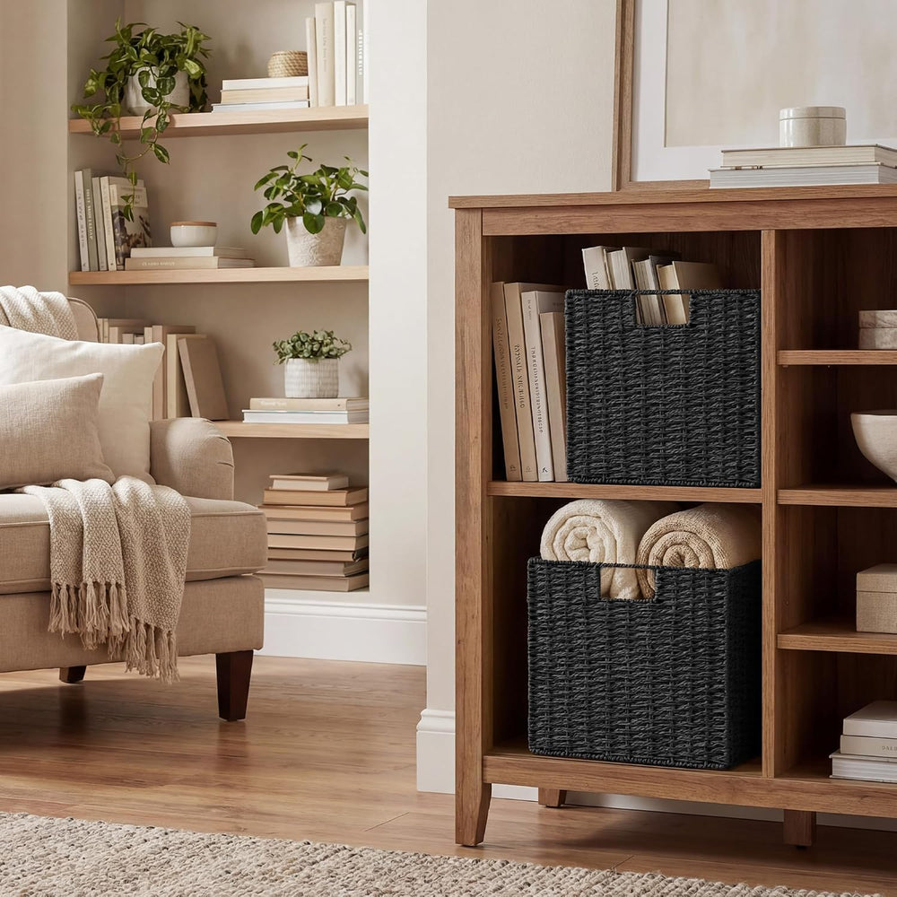 StorageWorks 13 inch Black Wicker Baskets for Storage,Foldable Black Basket
