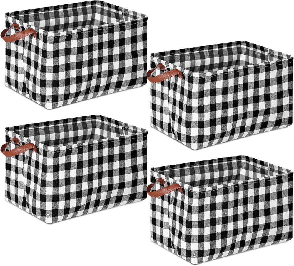 Boao 4 Pcs Buffalo Plaid Storage Baskets Black and White Bins Large Checkered...