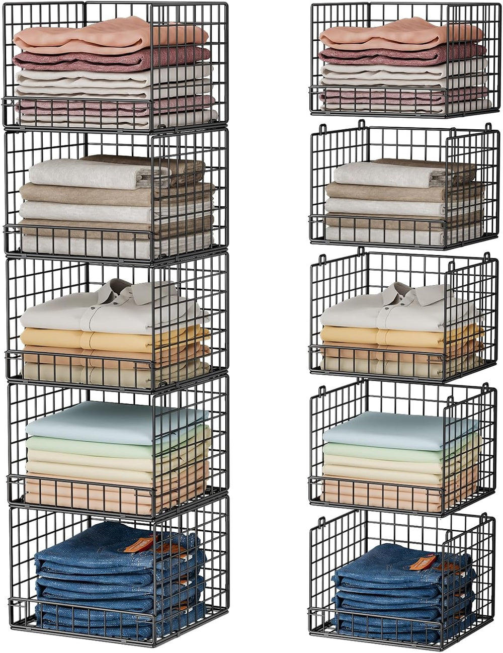 5-Tier Stackable Closet Organizers and Storage Baskets, Closet Shelf Organize...