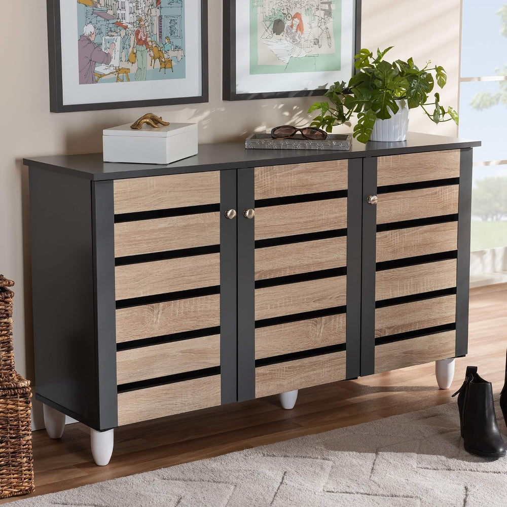 Baxton Studio Shoe Cabinets, One Size, Oak/Dark Gray
