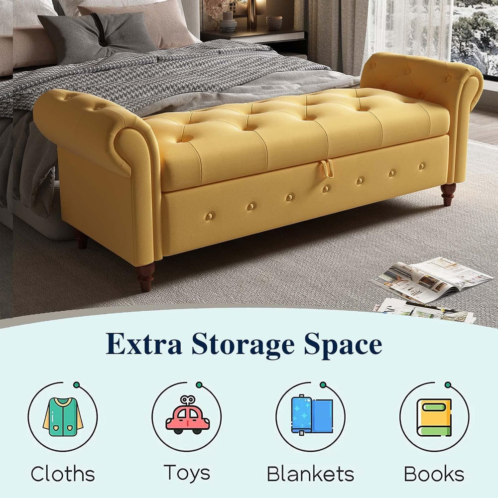Tomkate Fabric Armed Storage Bench, 63" Tufted Storage Bench for Bedroom...