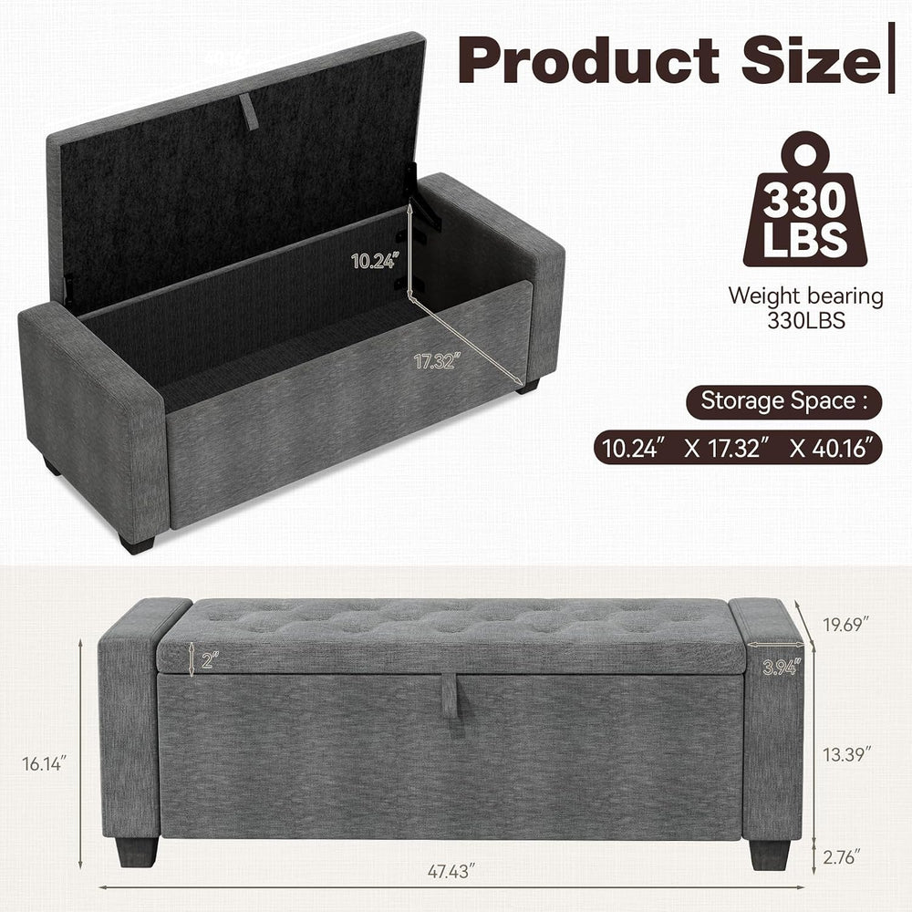 48" Storage Ottoman Bench, Dark Gray