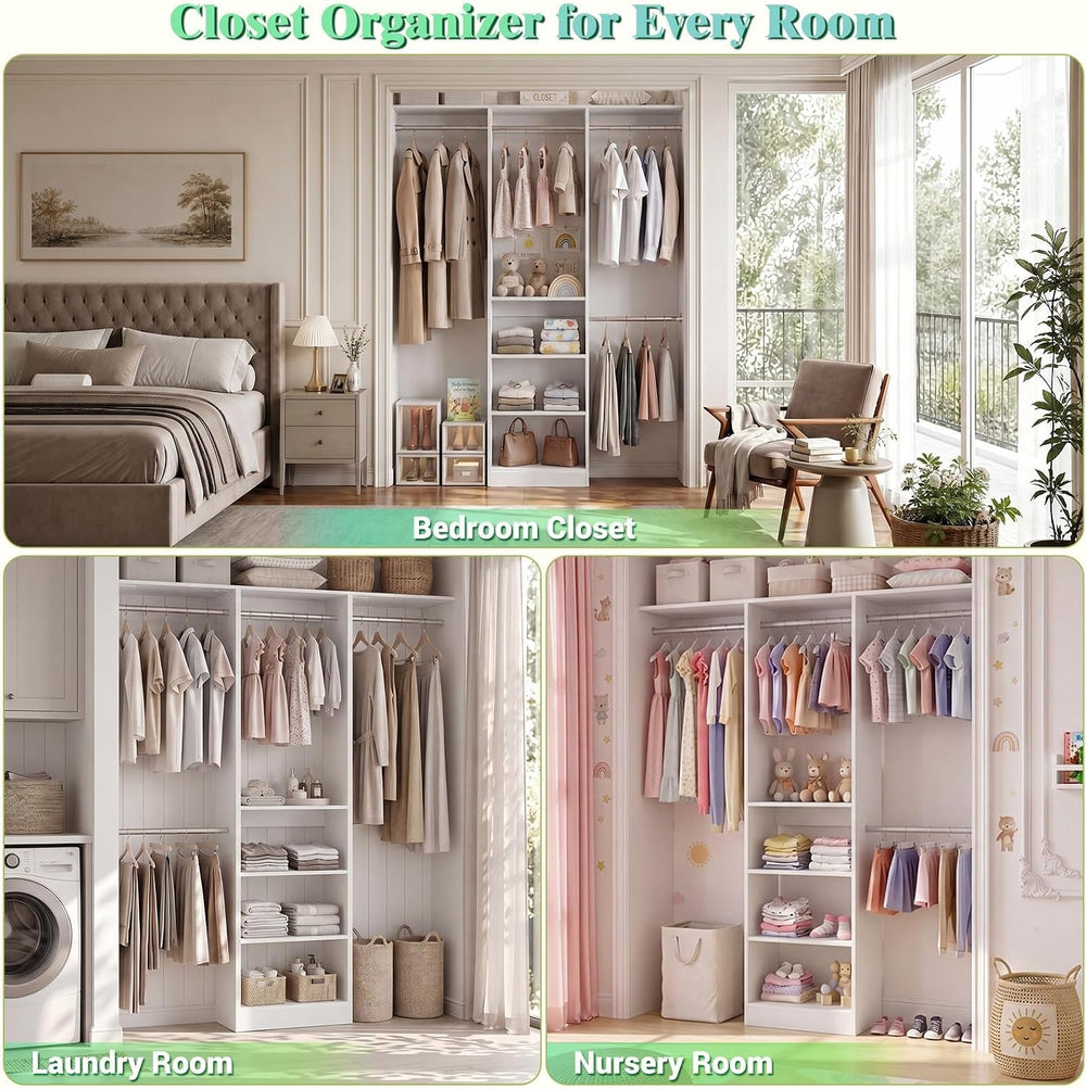 Besiost 4FT Small Closet Organizer System with 4 Hanging Rods & 3 Shelves