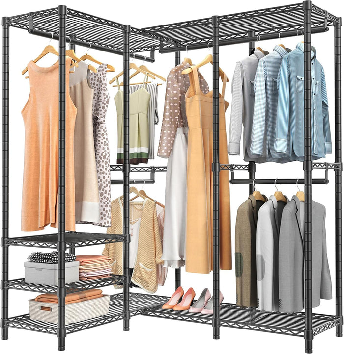 VIPEK L40 Corner Clothes Rack, Heavy Duty L-Shaped Freestanding Closet, Metal Clothing Rack, Corner Wardrobe for Hanging Clothes, 53.75" L x 38" W x 76.4" H, Load Capacity 1110 LB, Black