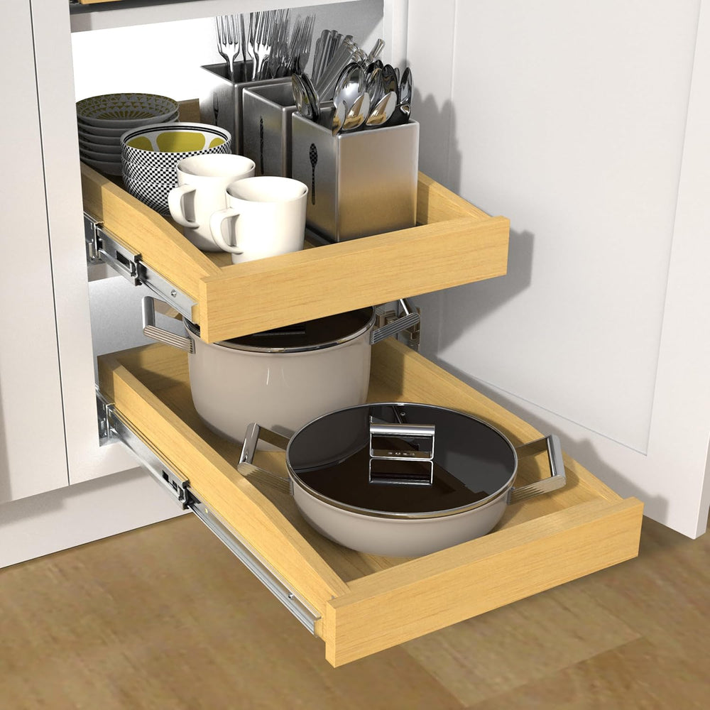 Wooden Pull out Cabinet Organizer 11" W x 21" D x 3.35" H, Hea...