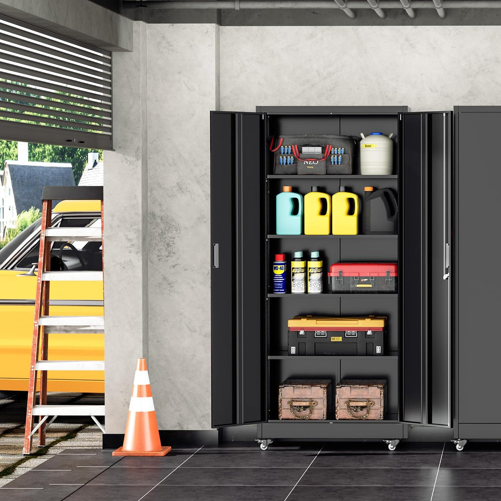 INTERGREAT Metal Storage Cabinet with Wheels, 72" Garage Storage Cabinet...