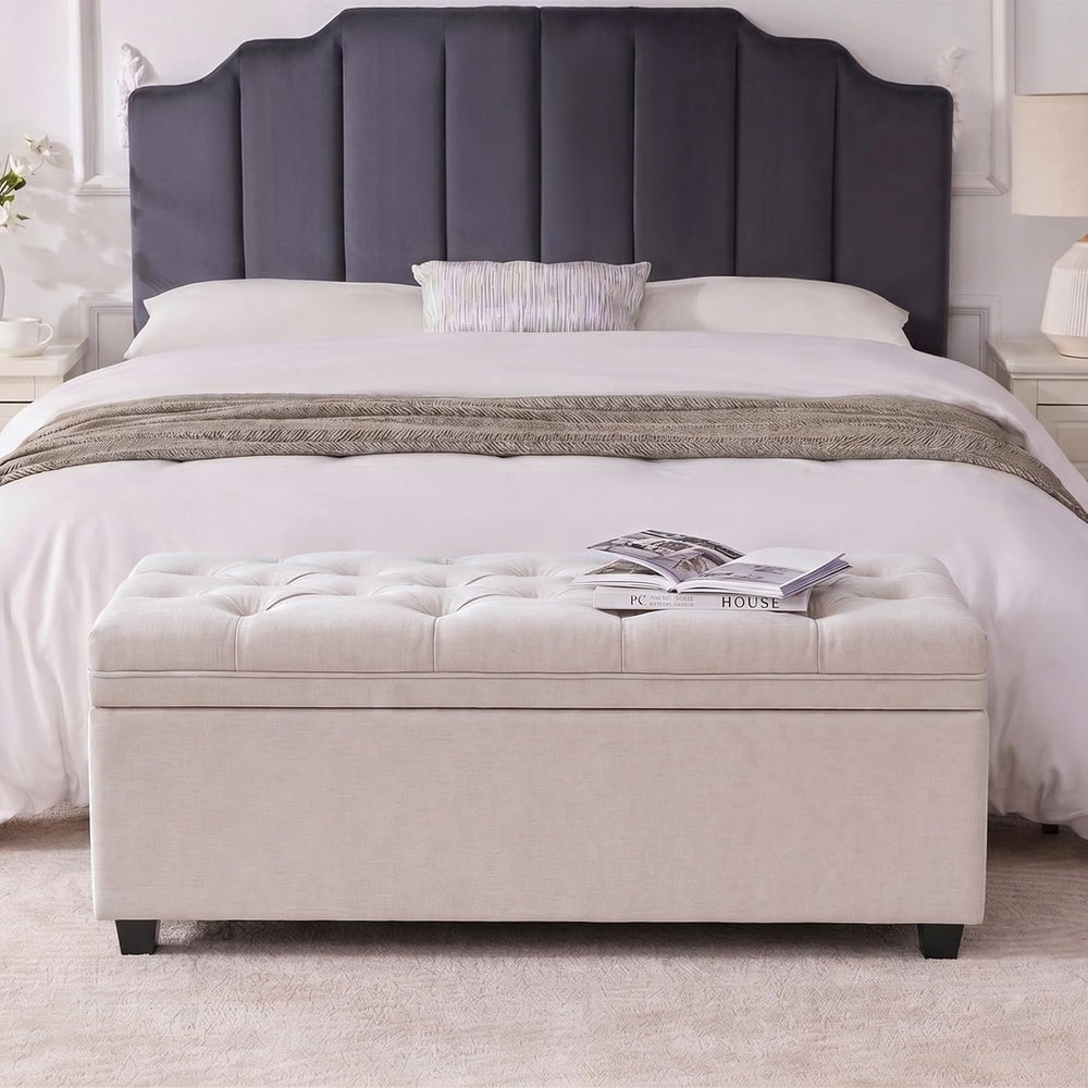 Mangodan 43 Inch Storage Ottoman, Tufted Ottoman with Storage