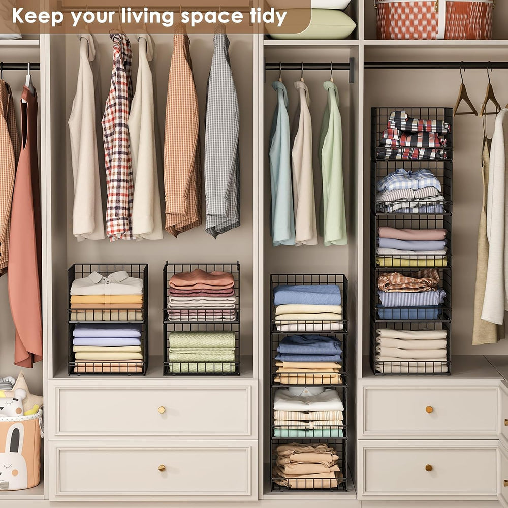 5-Tier Stackable Closet Organizers and Storage Baskets, Closet Shelf Organize...