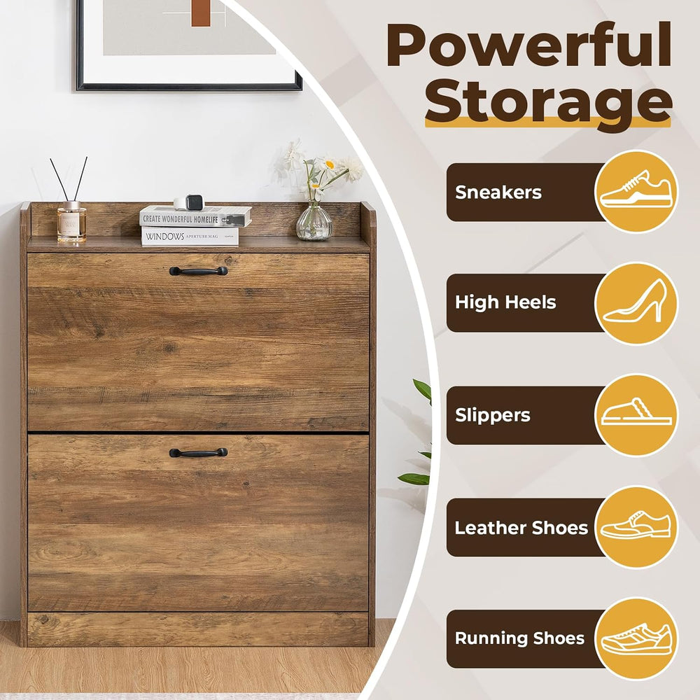 HOMMPA Farmhouse Shoe Storage Cabinet with 2 Flip Drawers, Freestanding Shoe ...