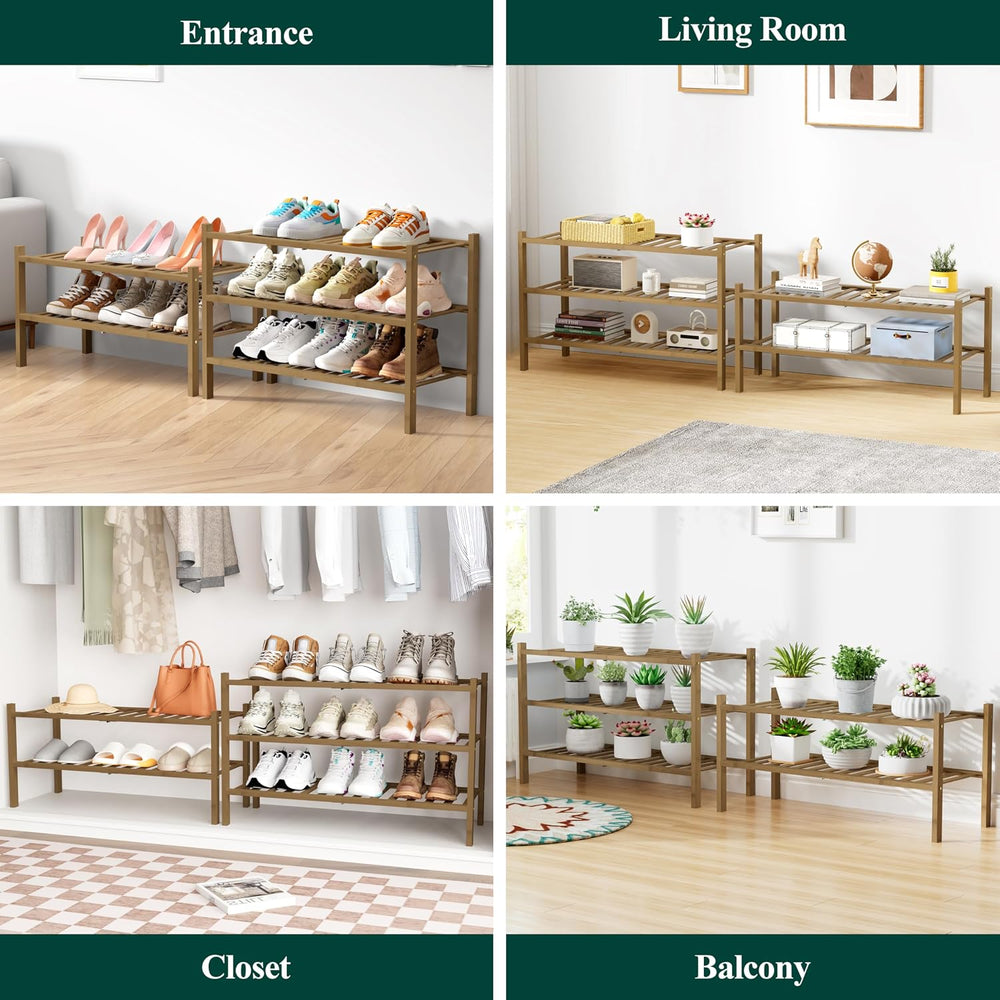 Smiry Bamboo Shoe Rack for Closet, 3 Tier - 26.77" Wide, Walnut