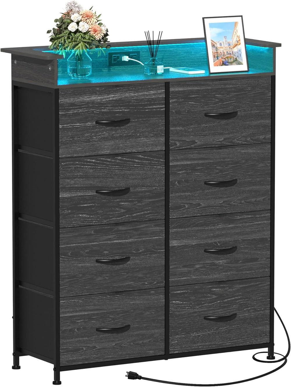 Fabric Dresser for Bedroom with LED Light and Charing Station Tall Dressers w...