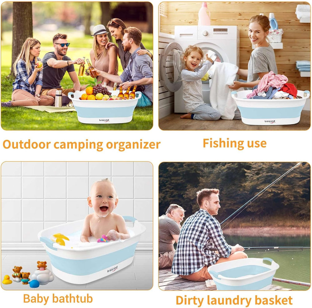 Collapsible Dog Bath Tub, Portable Puppy Bathtub with Drain Plug, Blue